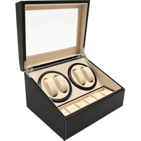 Remontoir Automatique Montre 4 Emplacements + 6 Rangements - Boîte Vitrée Vintage Noir, Moteur Silencieux <30 DB - 4