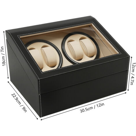 Remontoir Automatique Pour Montres Avec 4 Remontoirs + 6 Emplacements Rangement - Boîte Vitrée Vintage Noir - Rotation Programmable Silencieuse