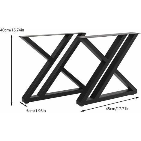 Patins de table pieds de table cadre de table table basse pieds de meubles X-Forme Style pieds de table base de table ensemble en acier enduit de poudre pied de table en acier noir 2pcs 45 x 40cm