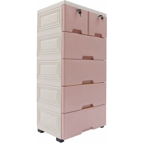 Gojoy – Commode de rangement en plastique à 6 tiroirs – Dimensions 50x35x102cm – Avec roues pour solution de stockage portable – Tiroirs verrouillables (1/5)