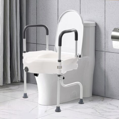 Gojoy – Rehausseur WC avec accoudoirs – Antibactérien – Hauteur ajustable 44-54 cm – Capacité 150 kg – Pour personnes âgées et à mobilité réduite