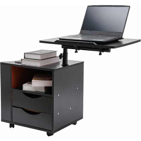 Table de chevet amovible avec tiroirs, roulettes et étagère ouverte, table de chevet multifonction réglable en hauteur, 70-90cm (noir) (1/5)