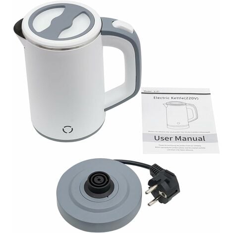 Bouilloire de voyage de 800 ml petite mini bouilloire électrique , bouilloire en acier inoxydable bouilloire de voyage silencieuse bouilloire de Camping, 600W 5 minutes théière à ébullition rapide  bl