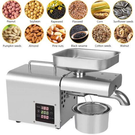 Presse à Huile Electrique 4 -7 KG/H - Machine à Extraire de l'huile des aliment - 800W - Acier Inoxydable - Avec Réglage de Température Digital 50 - 300 degré - 6 mois | Cameroun