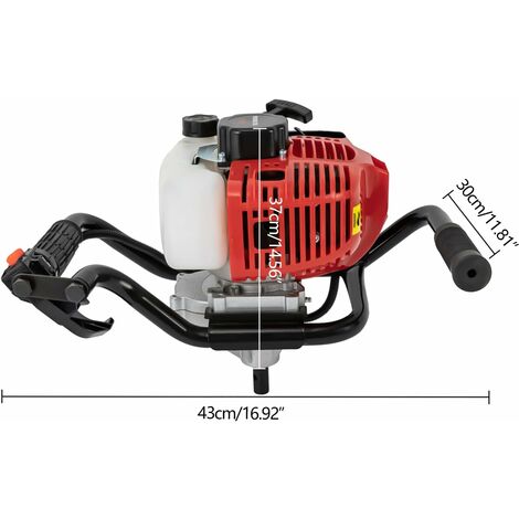 Kit Tarière Thermique à Essence - 530 X 370 X 320 Mm - Moteur 2 Temps 1 4 Kw 1 9 Cv Cylindree 52 Cm3 Perceuse De Sol Jardinage Wiltec 91921564