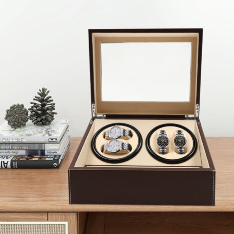 Gojoy – Remontoir à montre automatique 4+6 – Boîte en cuir PU avec moteur silencieux – Dimensions 30x23x18cm – Coussins amovibles inclus
