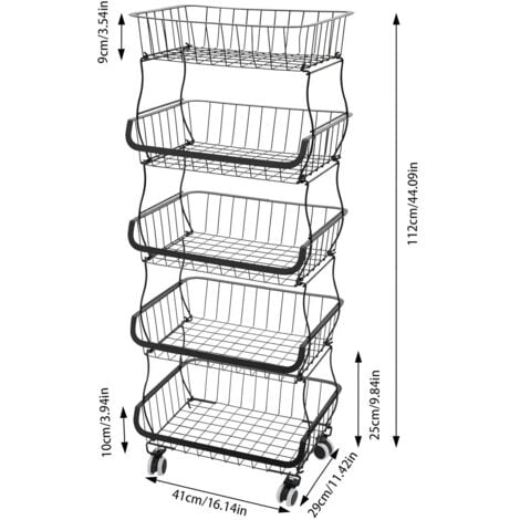BRIAN & DANY Panier De Fruits Et Legumes Avec Roues, Support Utilitaire De Panier De Fruits Roulant Empilable à 6 Niveaux, Panier A Legumes Pour La Cuisine, Garde-Manger,Les Toilettes