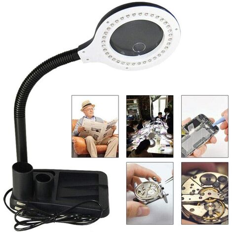 Lampe Loupe à bras articulé Lampe Loupe à grossissement 5x lampe cosmétique à tige métallique flexible à 360 ° Lampe de travail 11W Lampe Loupe Lampe Loupe Lampe de table loupe lentille 85mm avec loup