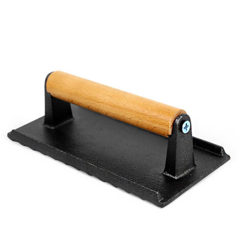 Presse à Hamburger Fonte QWORK | Poids Barbecue | Manche Bois 17,5 Cm | Élimine Graisse & Uniformise Cuisson