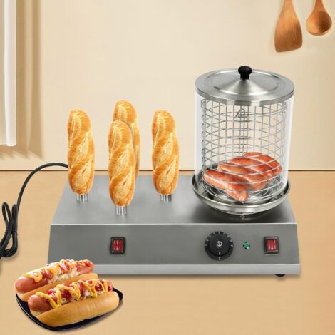 Four Grille-pain à Hot-dogs Elite Gourmet - 4 Petits Pains, Rouleaux Inox, Minuterie 30 Min - Noir