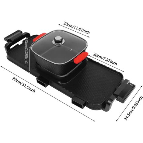 Hotpot Et Grill Électrique 2 En 1 Anti-Adhésif Sans Fumée - Plaque Amovible, Idéal Pour Barbecue Coréen, Fondue Et Raclette 5-6 Personnes