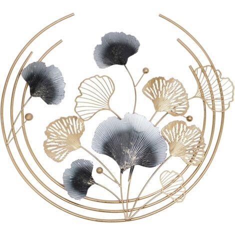 Décoration murale métal 8 feuilles Ginkgo | or/noir/argent 120x60 cm