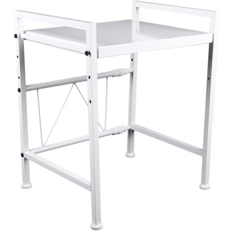 Support pour micro-ondes extensible à 2 niveaux en acier inoxydable (43-65 cm), organisateur de cuisine, étagère à micro-ondes avec 6 crochets, support pour micro-ondes, étagère pour plan de travail