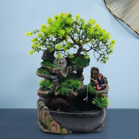 Fontaine D'Intérieur Sans Lumière - Cascade De Table Zen Avec Rochers Et Plantes, 220V, 28 Cm