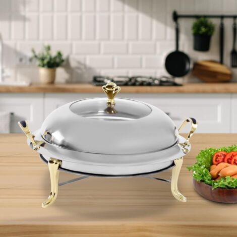 Chauffe-plat professionnel en acier inoxydable de 3 l pour hôtels, buffets, restaurants, réunions de famille, etc (doré)