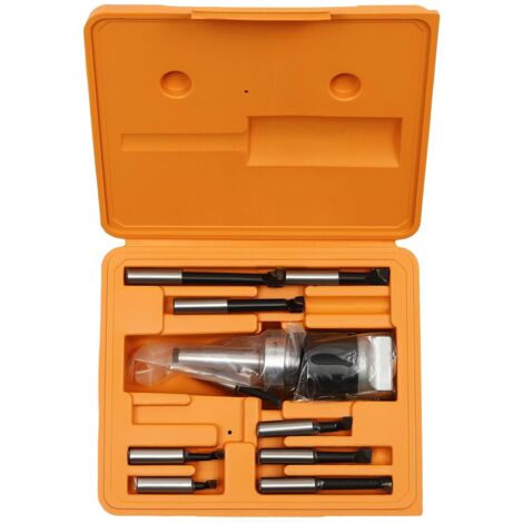 MT2-F1-9pcs Outil de forage, accessoires de fraiseuse et perceuse MT2-F1-9 pièces Orange, noir, argent – Acier – Plage de perçage 10-125 mm Avec sac de transport et clé Allen