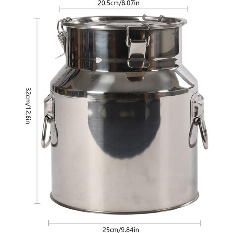 Seau à Lait En Acier Inoxydable Hermétique - 5L à 14L, Avec Couvercle à 3 Fermoirs Et Poignées, Pour Transport Lait, Vin, Huile