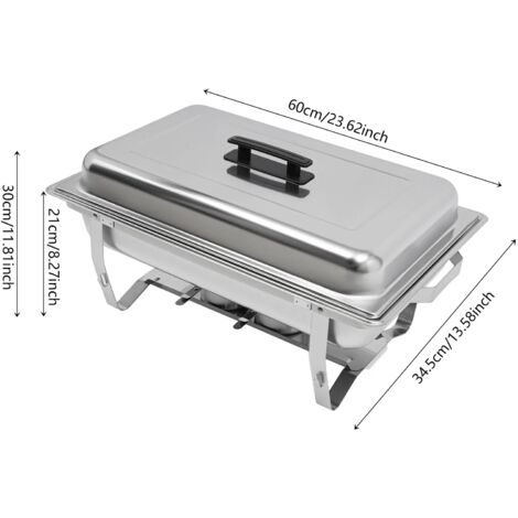 Chauffe-plats Inox 9L 2 Bacs - Avec Couvercle, Pour Buffet, Mariage, événements, Supports Combustibles Inclus - 9