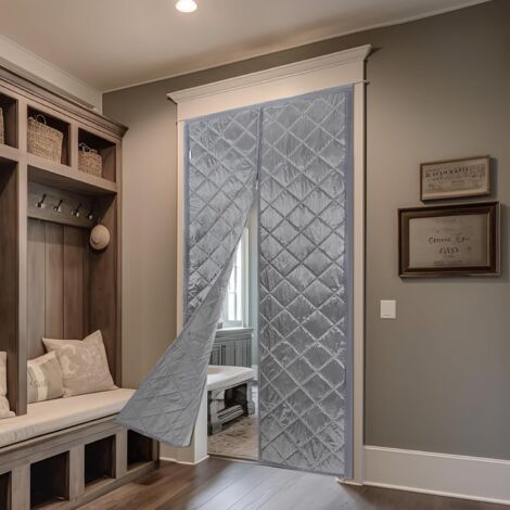 Rideau de protection thermique pour portes - Rideau de porte thermique - Imperméable - Coupe-vent - Pour portes de balcon, salon, porte de cave (100 x 84 cm) (gris)
