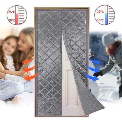 Rideau de protection thermique pour portes - Rideau de porte thermique - Imperméable - Coupe-vent - Pour portes de balcon, salon, porte de cave (100 x 84 cm) (gris)