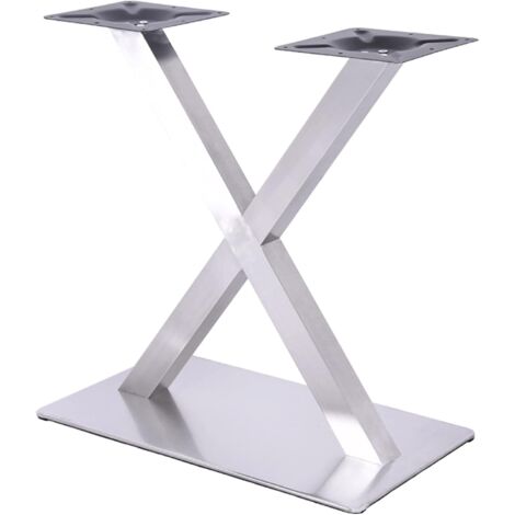 Pieds de table en acier inoxydable brossé - Modèle patins de table - Pieds de table - Pieds de table - Pieds de table - Métal - Double pied de table - Design argenté - Forme X : 72 cm (1/5)