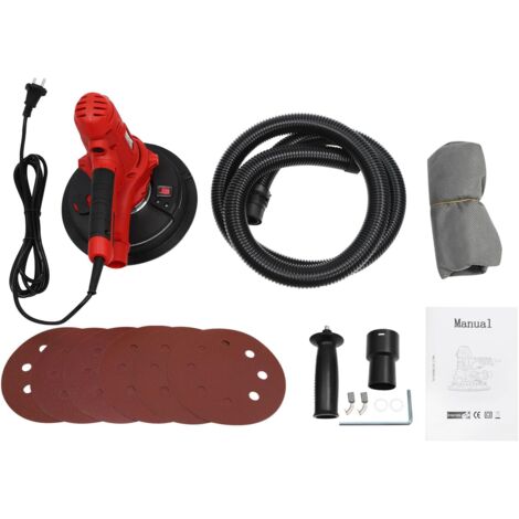 Ponceuse à Plâtre 1200 W - Disque 180 Mm, Aspiration Intégrée, Lumière LED, Vitesse 1200-2500 Tr/min - Avec 6 Abrasifs, Sac Et Tuyau