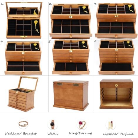 Tbest Boîte De Rangement à Bijoux Rétro Boîte à Bijoux En Bois Vintage