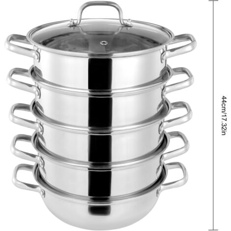 Cuiseur Vapeur 5 étages En Inox – Diamètre 30 Cm, Avec Couvercle En Verre, Pour Induction/gaz/électrique - 7