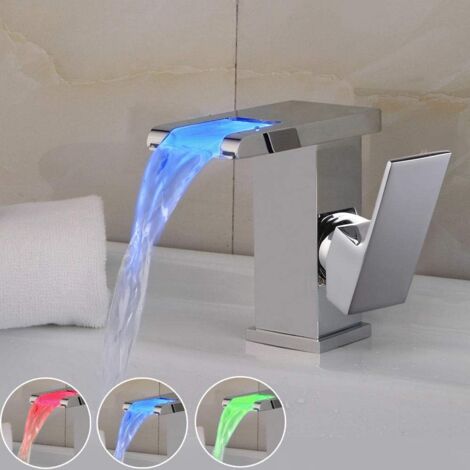 LED Cascade Bassin Robinet Mitigeur Mitigeur Robinet Évier salle de bains robinet avec RGB changement de couleur (1/5)