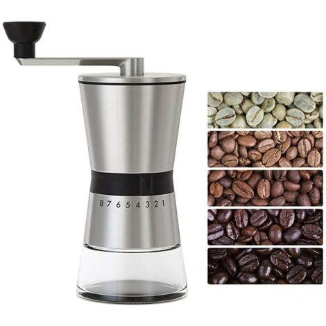 Moulin à café manuel conique en acier inoxydable 304 - Manivelle portable - Lavable - Céramique - Moulin portable - Réglable - Moulin à poivre - Moulin à café - Poignée (1/5)