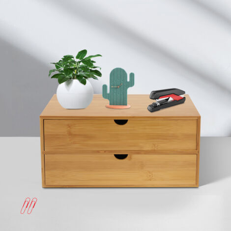 Mini Organiseur De Bureau En Bambou à 2 Tiroirs - Rangement Stylos, Cosmétiques, Bijoux, Design Naturel élégant - 10