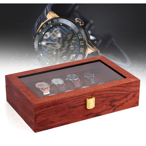 Boîte à Montre En Bois Massif - Rouge-marron - Pour 1 Montre Ou Bijoux - NEUVE