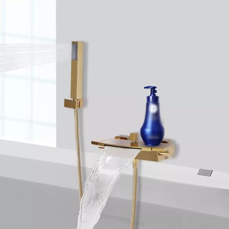 Gojoy – Mitigeur thermostatique de baignoire en laiton – Douche à main avec cascade – Finition or – Matériau laiton – G1/2