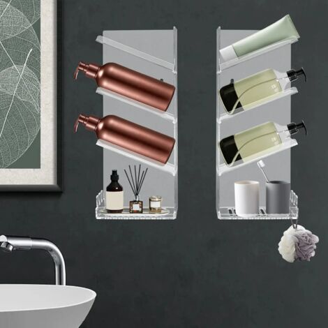 2 Pièces Acrylique Étagère De Douche Montage Mural Salle De Bain Étagère De Rangement Étagère De Douche (1/5)