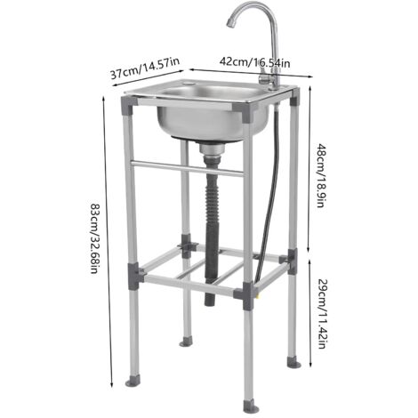 XPOtool Évier En Acier Fin – 398 X 420 X 457 Mm – Avec Mitigeur Eau Froide/chaude – 3 Parois Laterales Lave Main Hygienique 31546850