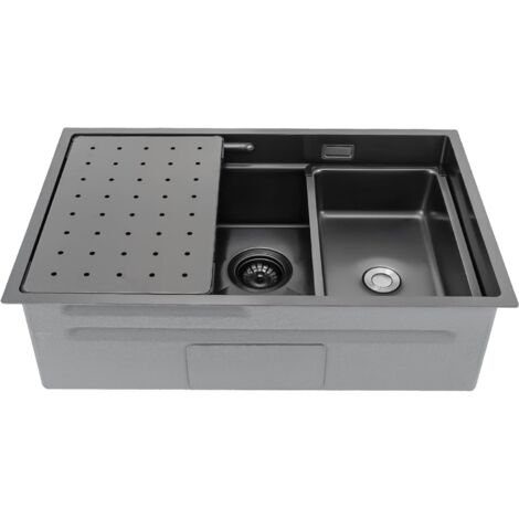Sarlai Évier De Cuisine Encastré 33 Po X L 33 Po à Simple Cuve En Composite De Quartz Noir Xvay1608