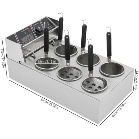 Cuiseur à pâtes, 2000 W 20 l, Cuiseur électrique en Acier inoxydable électrique, Cuiseur à pâtes commercial avec 6 paniers, plage de réglage de la température 60-200 °C