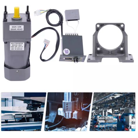 10k Moteur avec convertisseur de fréquence, 220V 250W moteur à courant alternatif avec réducteur continu à vitesse réglable + contrôleur d'engrenage + support