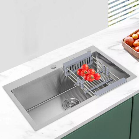 Évier de Cuisine Cascade en acier inoxydable 304 Grand Emplacement Unique Intégré Numérique (1/5)
