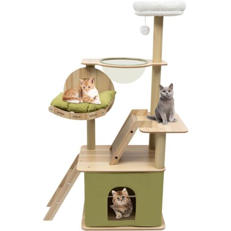 Arbre à chat avec grand lit rembourré, Arbre à chat stable pour chat, Hauteur : 40 x 55 x 140 cm (1/5)