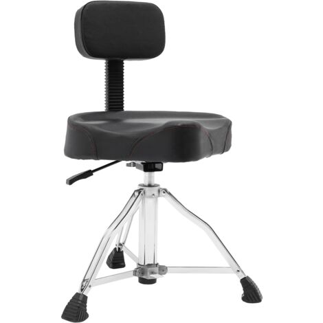 Trone de tambour, Tabouret de batterie rembourré, Tabouret de batterie réglable avec dossier, Pour batteur, Hauteur réglable de 45 à 60 cm, pivoter à 360° (1/5)