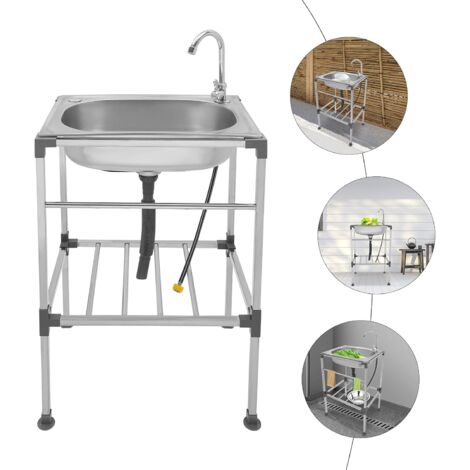 Gojoy – Évier de cuisine 1 bac en acier inoxydable 201 – Dimensions 53 x 38 x 83 cm – Robinet et tuyaux inclus – Résistant à la corrosion et facile à nettoyer (1/5)