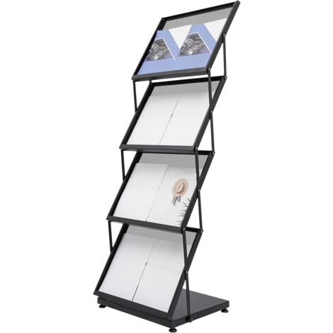 Présentoir à magazines à 4 niveaux, Porte Brochure, Pliable Porte-revues Format A3 Pour brochures, livres, journaux, magazines - Noir