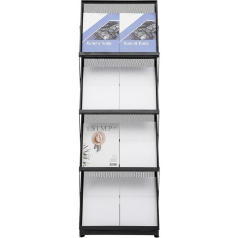 GAOUSD Présentoir Brochures Pliable 4 Niveaux – Porte-Revue Magazine A3, Fer Blanc, Support Sol Stable Pour Bureau, Salon, École