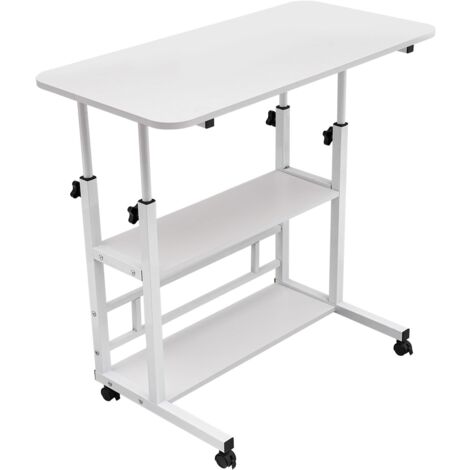 Bureau réglable en hauteur, 80 x 40 cm, Avec roulettes, Bureau debout, Bureau d'ordinateur - Bureau debout, Mémoire, Blanc chaud