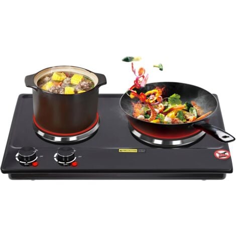 2500 W Plaque de cuisson Électrique 2 feux avec thermostat , Électrique Cuisinière, Plaques chauffantes infrarouges électriques pour protection contre la surchauffe, pour cuisiner, camping