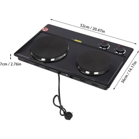 2500 W Plaque de cuisson Électrique 2 feux avec thermostat , Électrique Cuisinière, Plaques chauffantes infrarouges électriques pour protection contre la surchauffe, pour cuisiner, camping