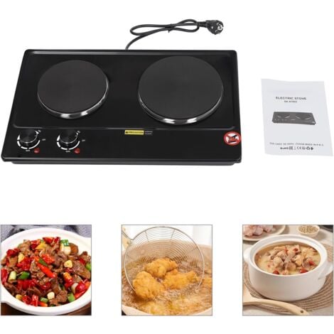 2500 W Plaque de cuisson Électrique 2 feux avec thermostat , Électrique Cuisinière, Plaques chauffantes infrarouges électriques pour protection contre la surchauffe, pour cuisiner, camping