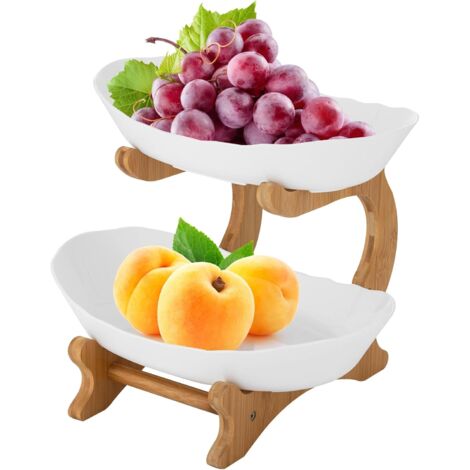 Plateau de service de fruits à 2 niveaux Présentoir à fruits moderne Support de panier de fruits bol de fruits avec support en bois de bambou pour tables mariages fêtes tables de spectacle thé de L'ap (1/5)