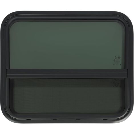 Fenêtre Caravane Aluminium Fenêtre Coulissante Camping-car 600x300mm - Aluminium & Verre Trempé - Moustiquaire Intégrée - Noir Fenêtre Verre Trempé